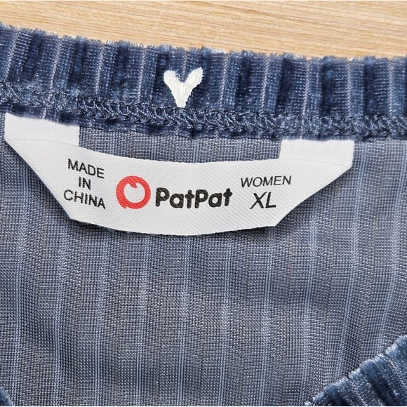 PatPat Women's XL Blue Velvet Striped Short Sleeve Drawstring Dress Boho Y2K‎ - Picture 3 of 13